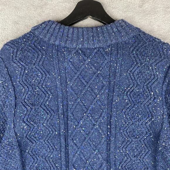Duluth Trading Sweater Mens XL Blue Wool Alpaca Cable Knit Donegal Crewneck - Picture 7 of 16